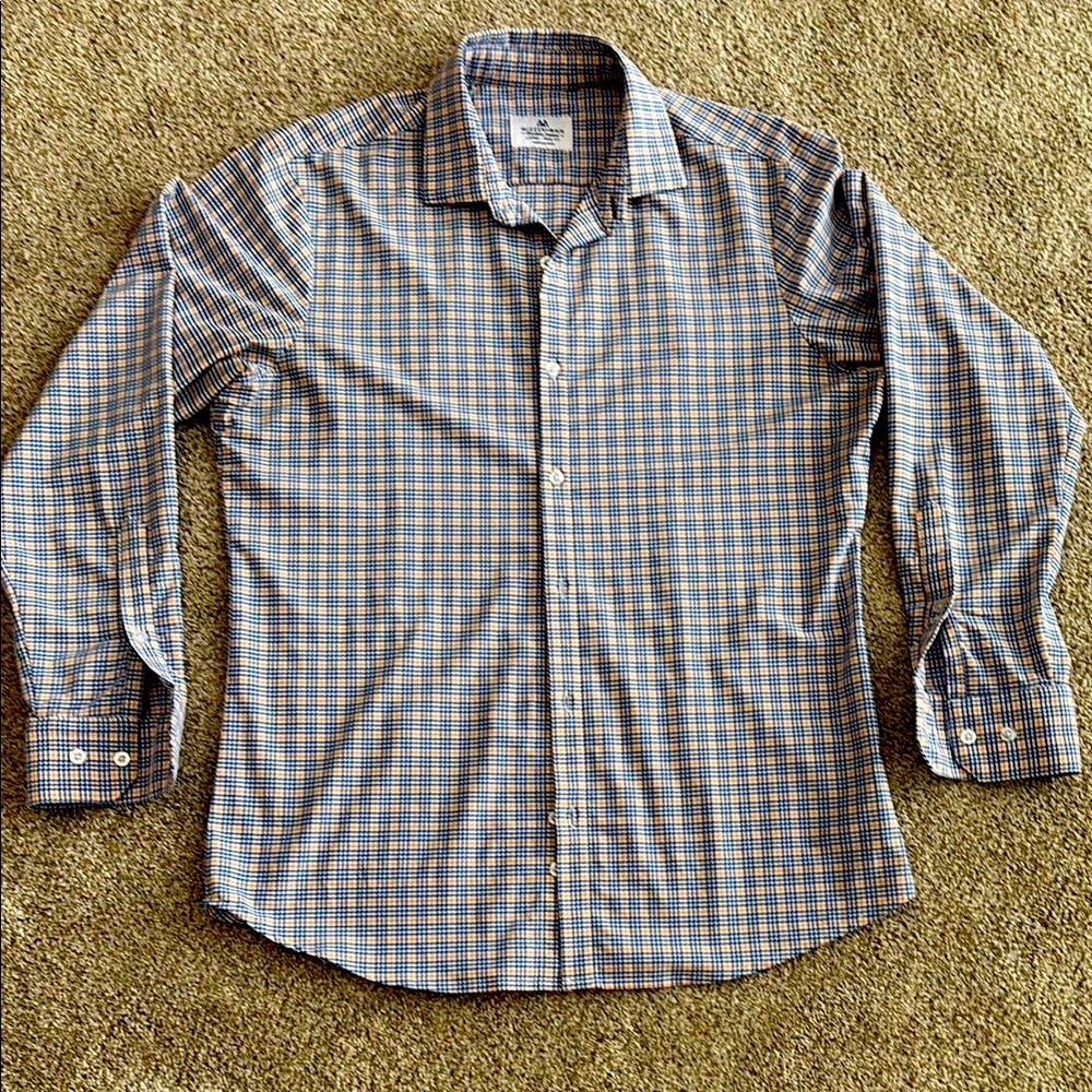 Mizzen + Main Large Trim Fit - Men's Blue and Orange Checkered Long Sleeve Shirt